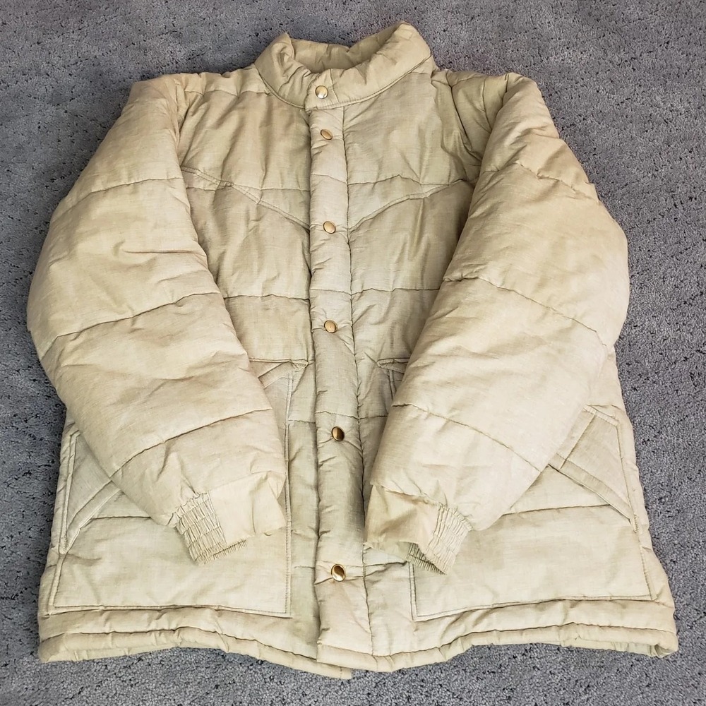 Vintage Walls Blizzard Pruf Coat Mens Medium Tan Puffer Jacket Hunting USA Made